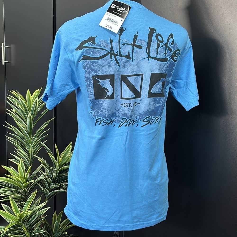 Salt Life Pre-Shrunk Old School,Fish,Dive,Surf logo,pocket crewneck,casual,beach